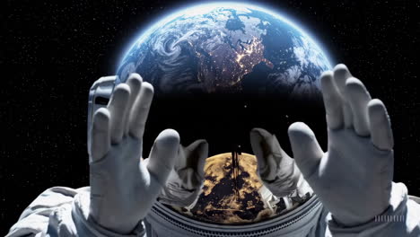 astronaut's perspective: lunar surface and earth's reflection in space