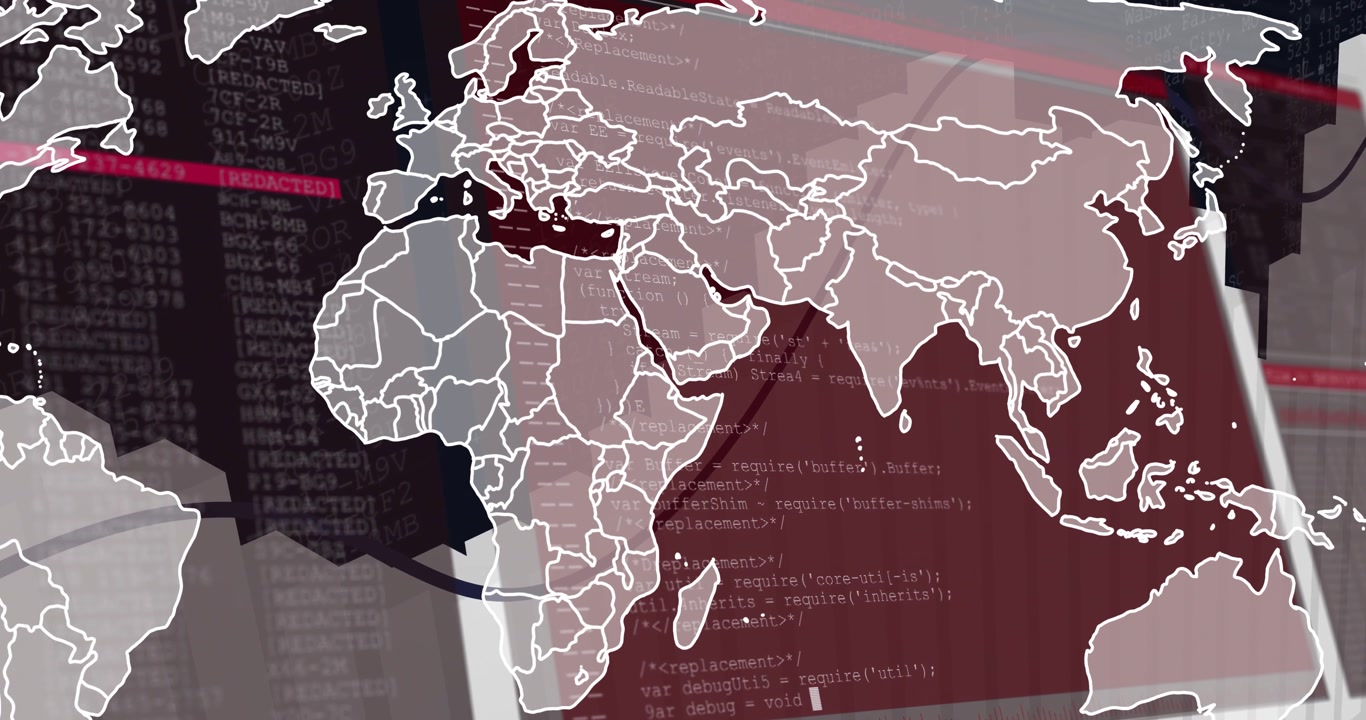 World starting rising bars under white map shifting code windows and red bar sweeping showing data