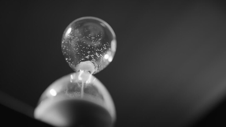 Desaturated upward slider shot of sand falling in hourglass, stress concept