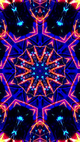 flying through a neon tunnel with rings. vertical looped kaleidoscope video