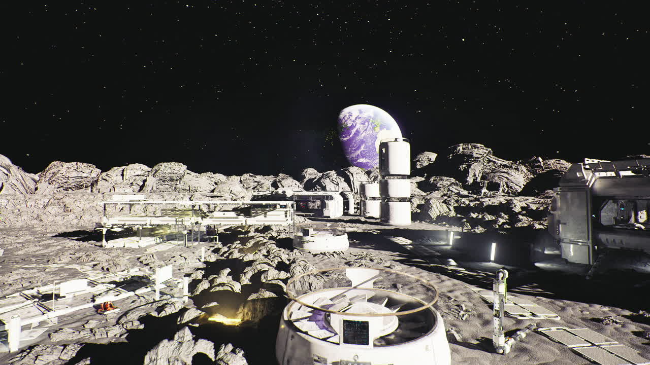 Cena industrial extraterrestre de fabricação em larga escala sob um céu alienígena
