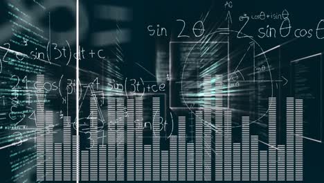 Animación-De-Fórmulas-Matemáticas,-Gráficos-Y-Círculos-Sobre-Fondo-Negro