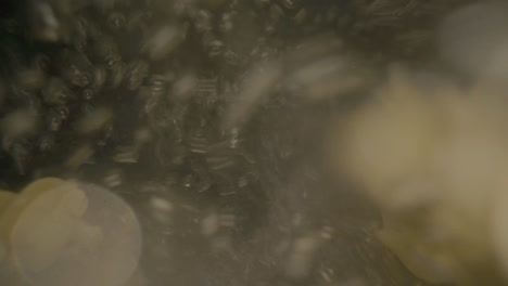 disparo submarino de pasta cayendo en agua hirviendo en cámara lenta