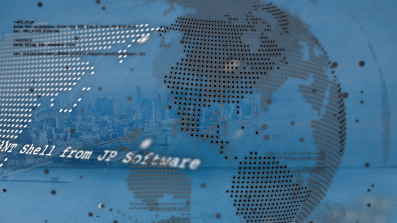 디지털 배경 위에 다채로운 모양을 움직이는 애니메이션