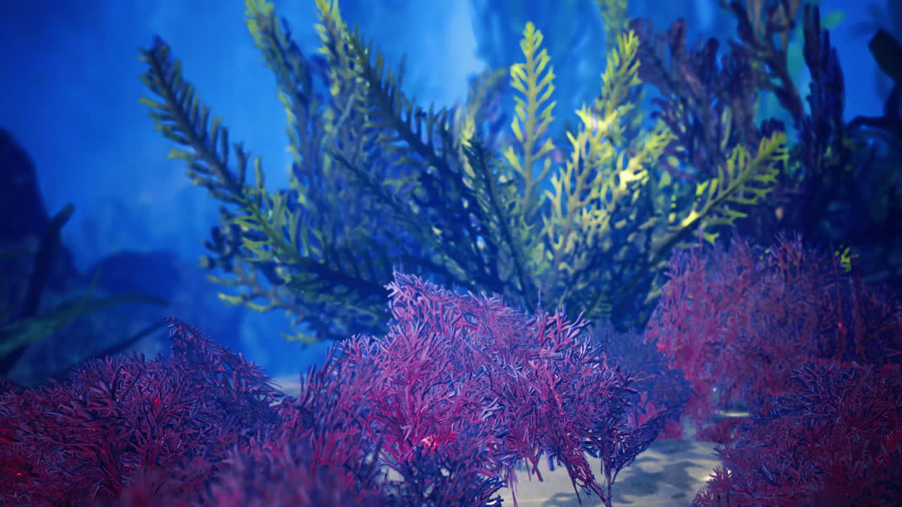 Vivace scena subacquea che mette in mostra piante marine colorate con diverse texture