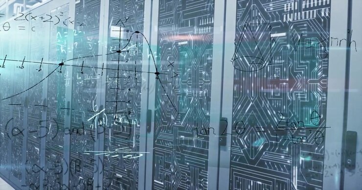 Animation of data processing over computer servers server room