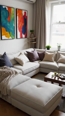 cozy modern living room with sectional sofa and decorative coffee table