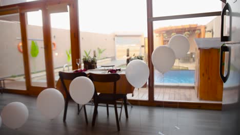 beautiful cottage pool view with romantic table set up , jeddah, saudi arabia, revealing shot