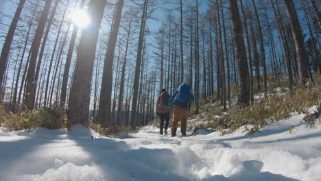 Un-Hombre-Escalando-Una-Montaña-De-Invierno-En-Japón