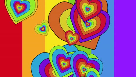 animación de corazones de arco iris sobre el fondo del arco iris