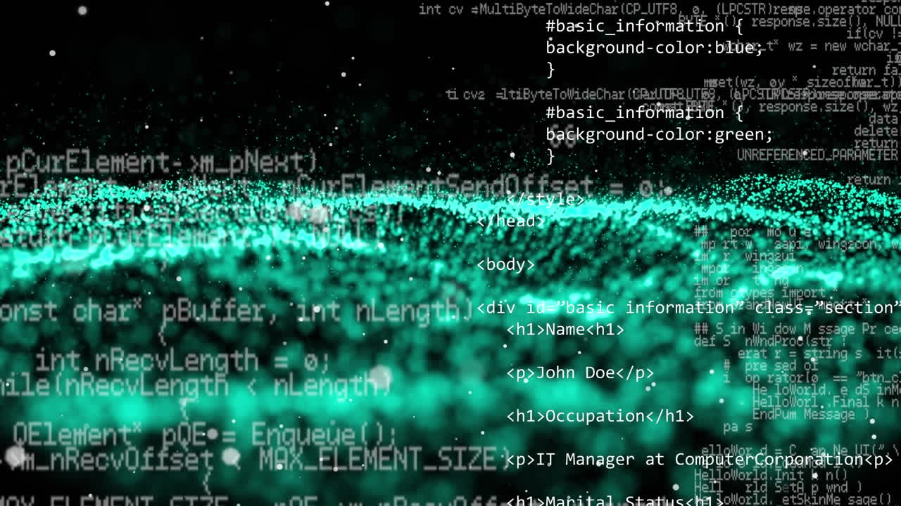 animación de la malla verde y procesamiento de datos