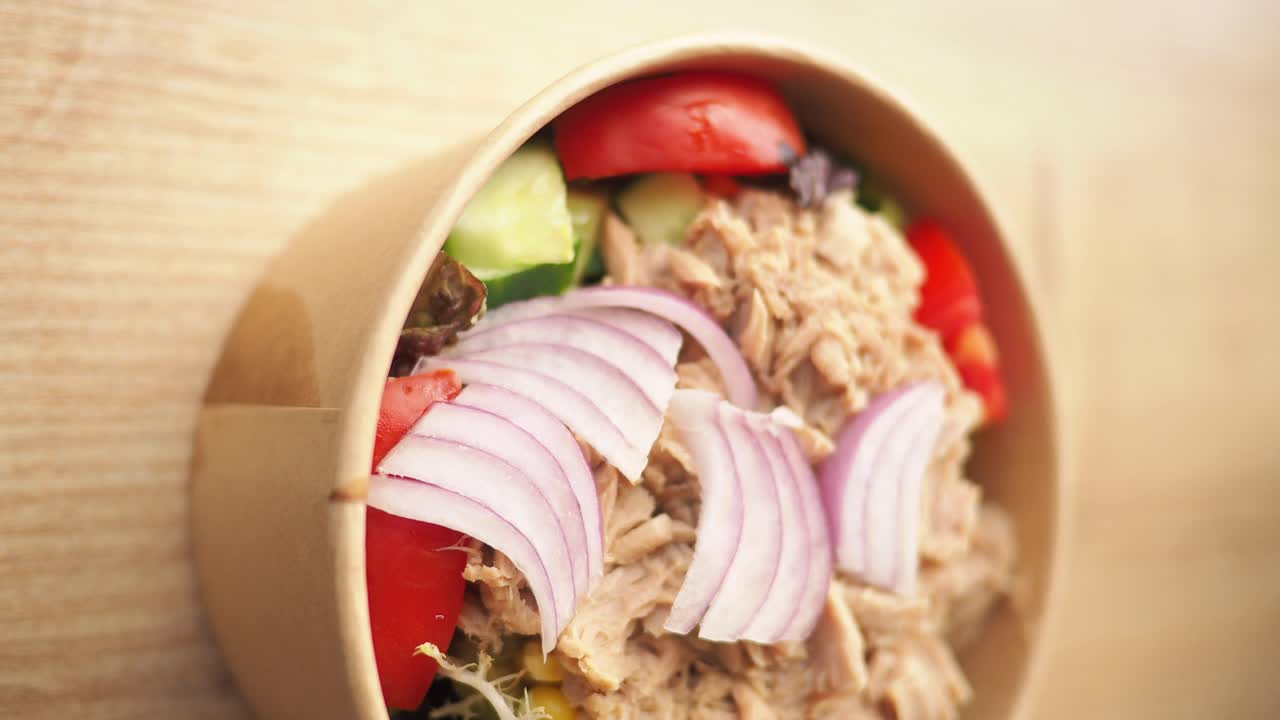 Tuna salad with red onions, corn and red pepper