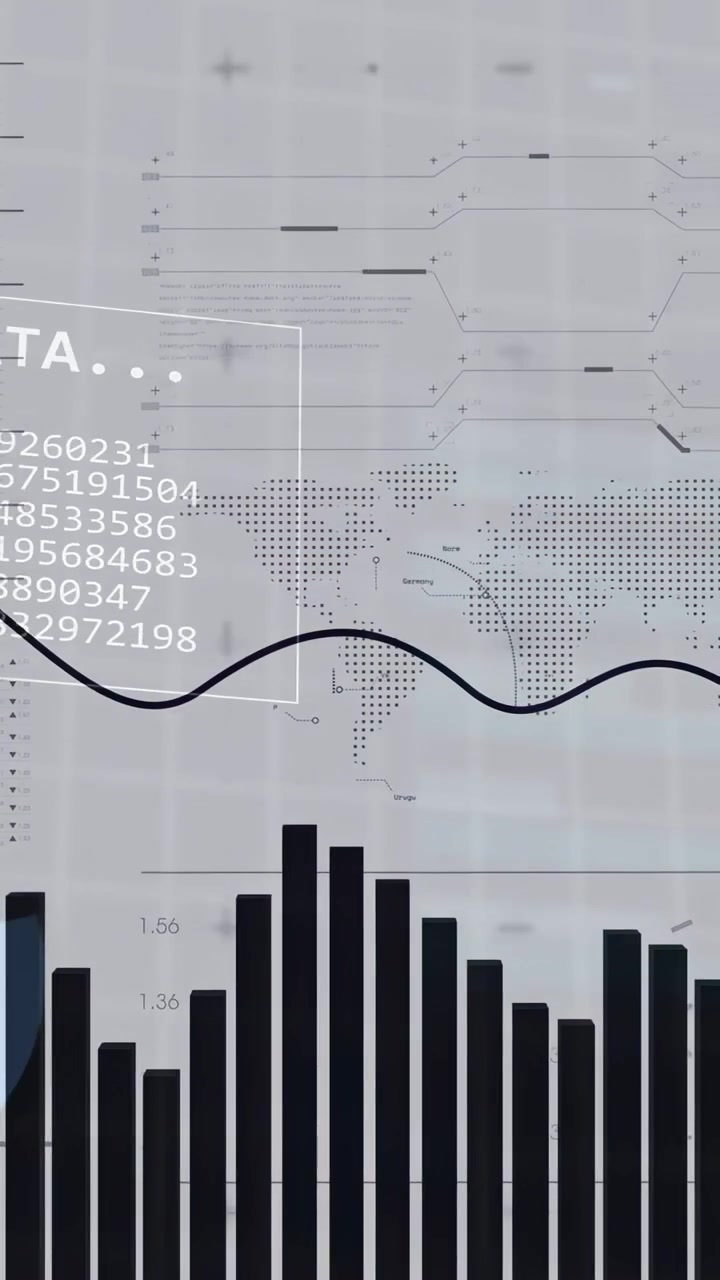 Vertical video: ANALYSING label appearing HUD bars rising lines waving ring rotating to show trends