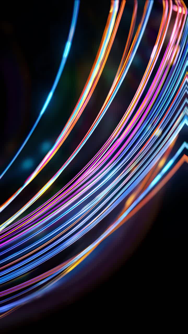 Dynamic video concept with colorful light trails, captured from a low-angle perspective