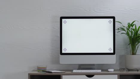 video of computer on wooden table with copy space in office