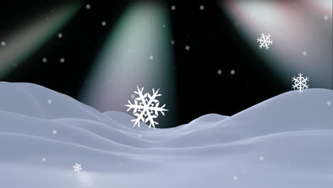 animación de paisajes de invierno y nieve cayendo en navidad sobre la aurora