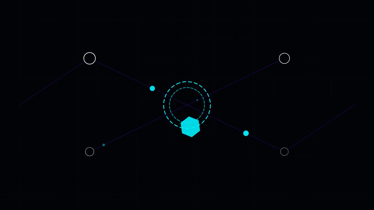 Motion graphic astratto con esagono rotante e linee di connessione