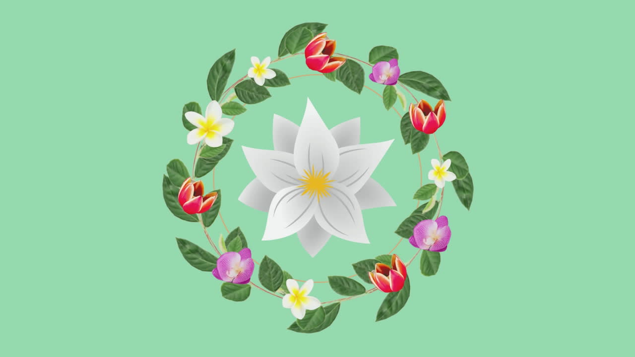 contorno circular con flores y follaje sobre la flor