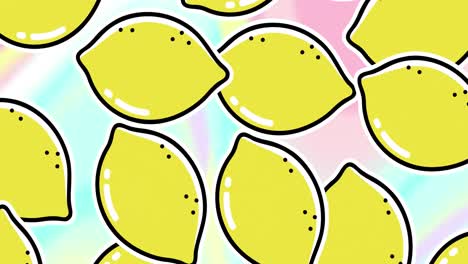 Animation-of-lemon-repeated-over-colorful-background