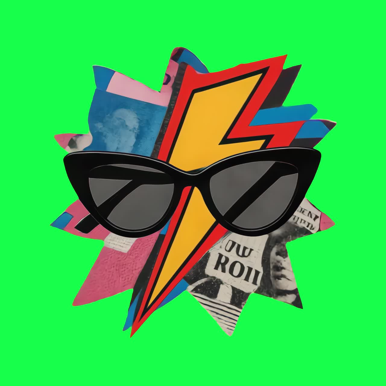 Retro pop sunglasses collage animation, transparent 4K video, green screen
