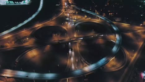 night aerial view of highway interchange