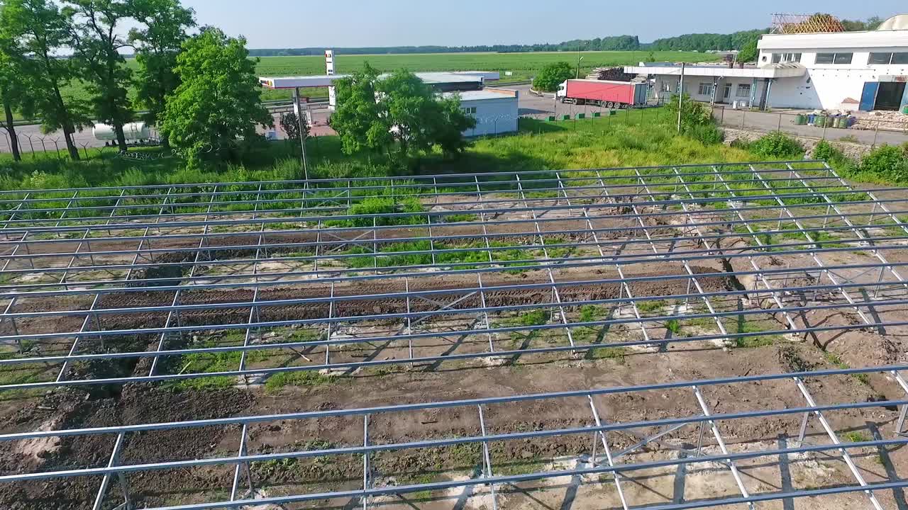 Aerial view of construction site. Overhead view of construction site in suburban area