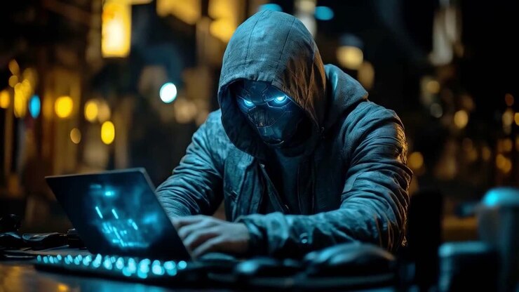 Hacker che lavora su un laptop