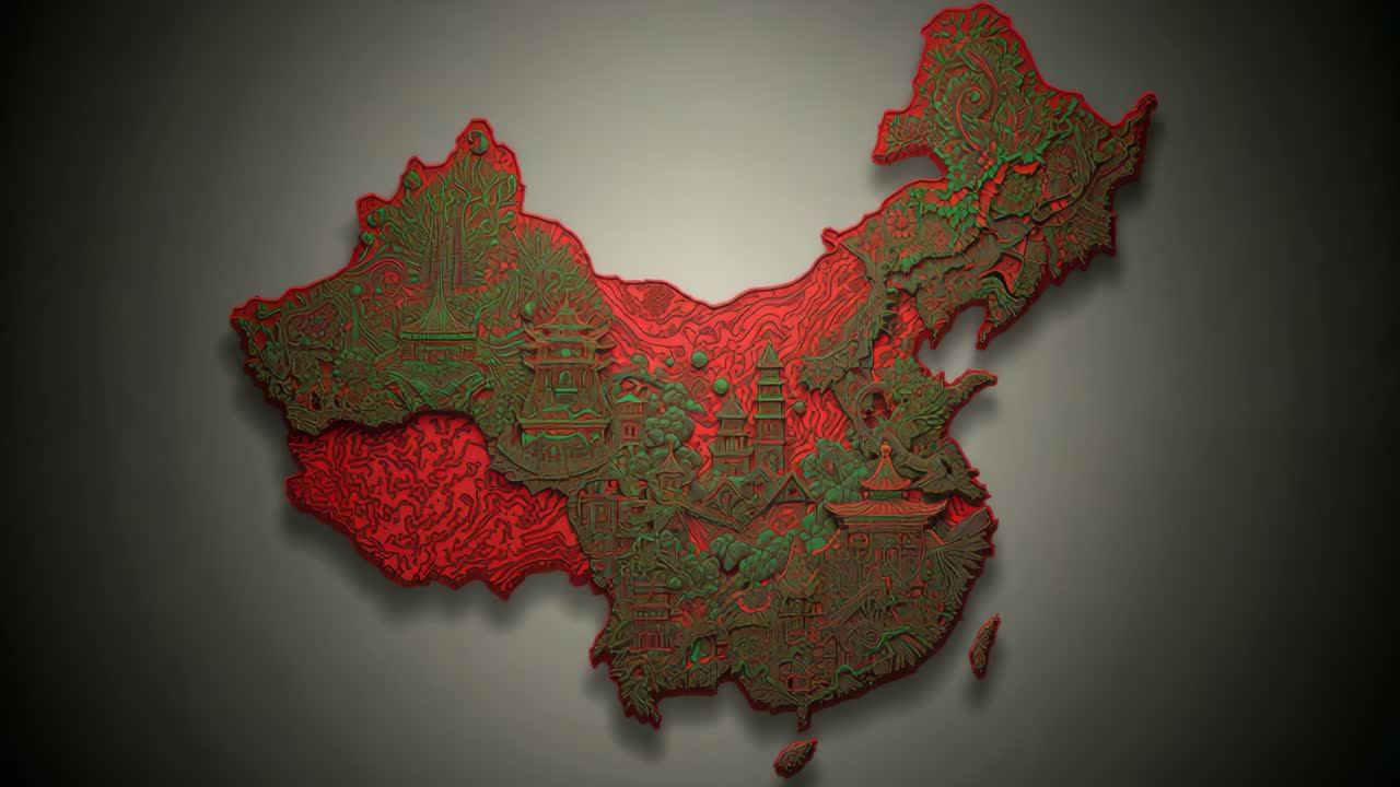 Map of China with Landmarks and Cultural Elements