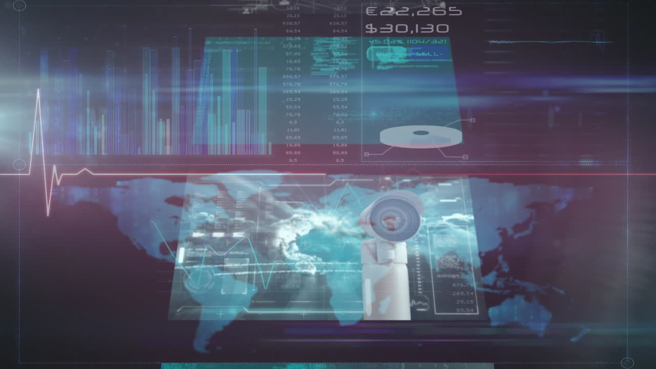 animación de pantallas sobre el monitor de ritmo cardíaco y el mapa del mundo