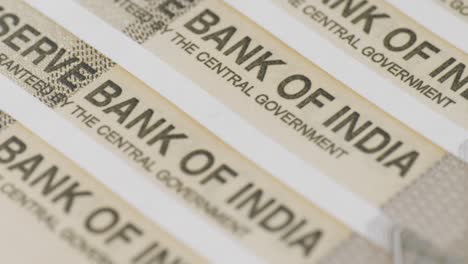 reserve bank of india print on 500rs note indian currency. zoom in shot, 4k.