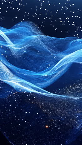a blue wave with a lot of stars in the background. the stars are scattered all over the wave, giving it a dreamy and ethereal feel