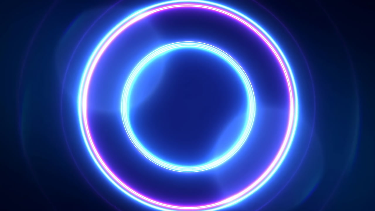 Glowing Neon Concentric Rings In Cyberspace, Radiant Blue And Magenta Circles Pulse And Rotate Creating