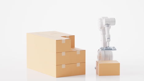 기계적 팔과 카드보드 상자, 3d 렌더링