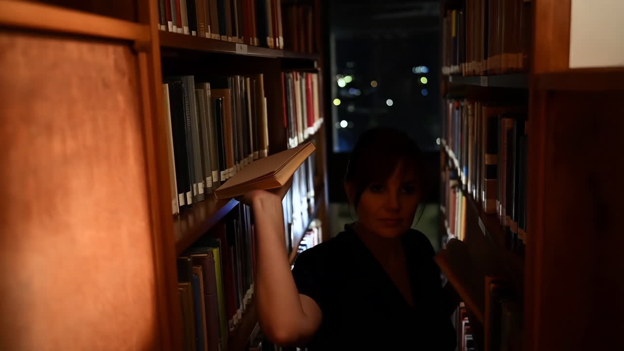 도서관에서 독서하는 여자