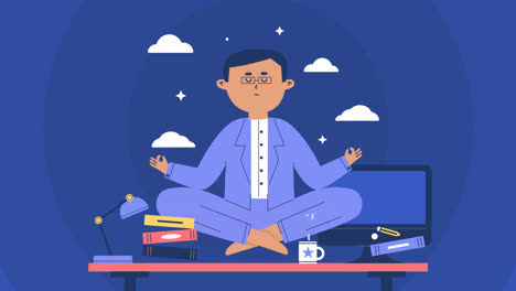 motion graphic of flat business man meditating