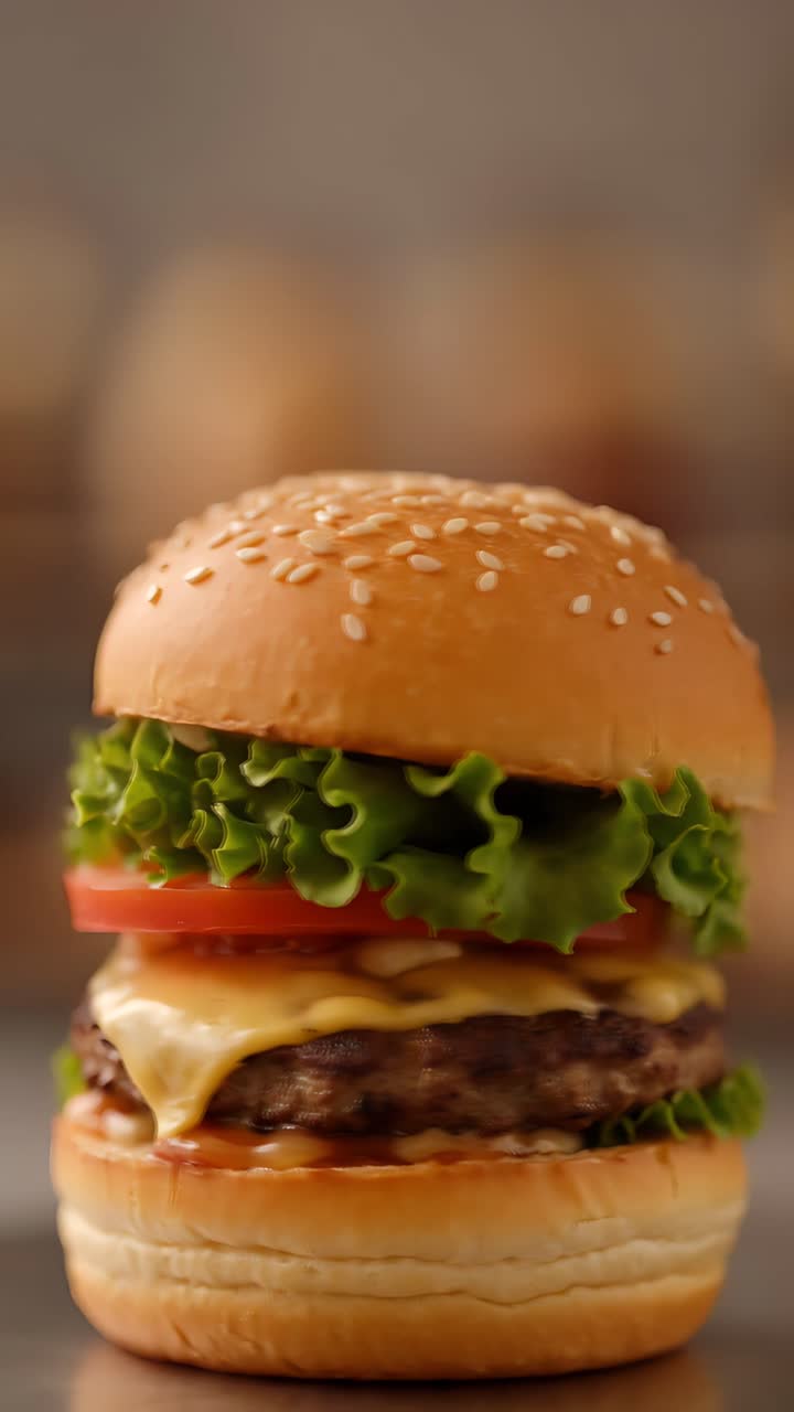 Hamburger Succoso Primo Piano Sfondo Bokeh 4K