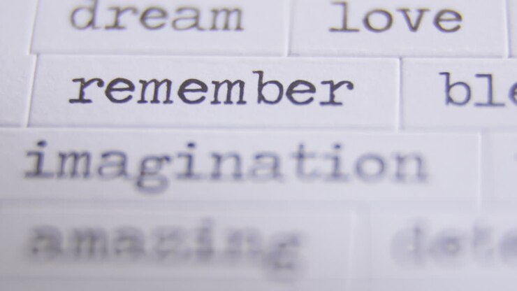 Close up image of multiple words on paper tiles