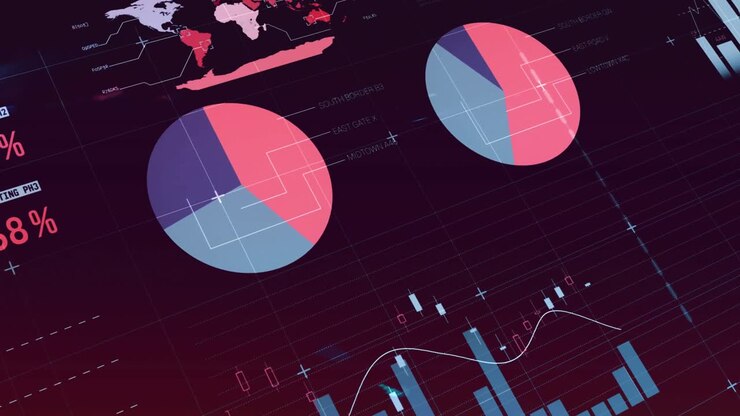Animation of statistical data processing against purple gradient background