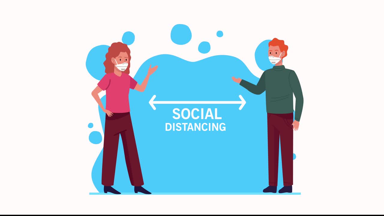 couple wearing medical masks with social distance