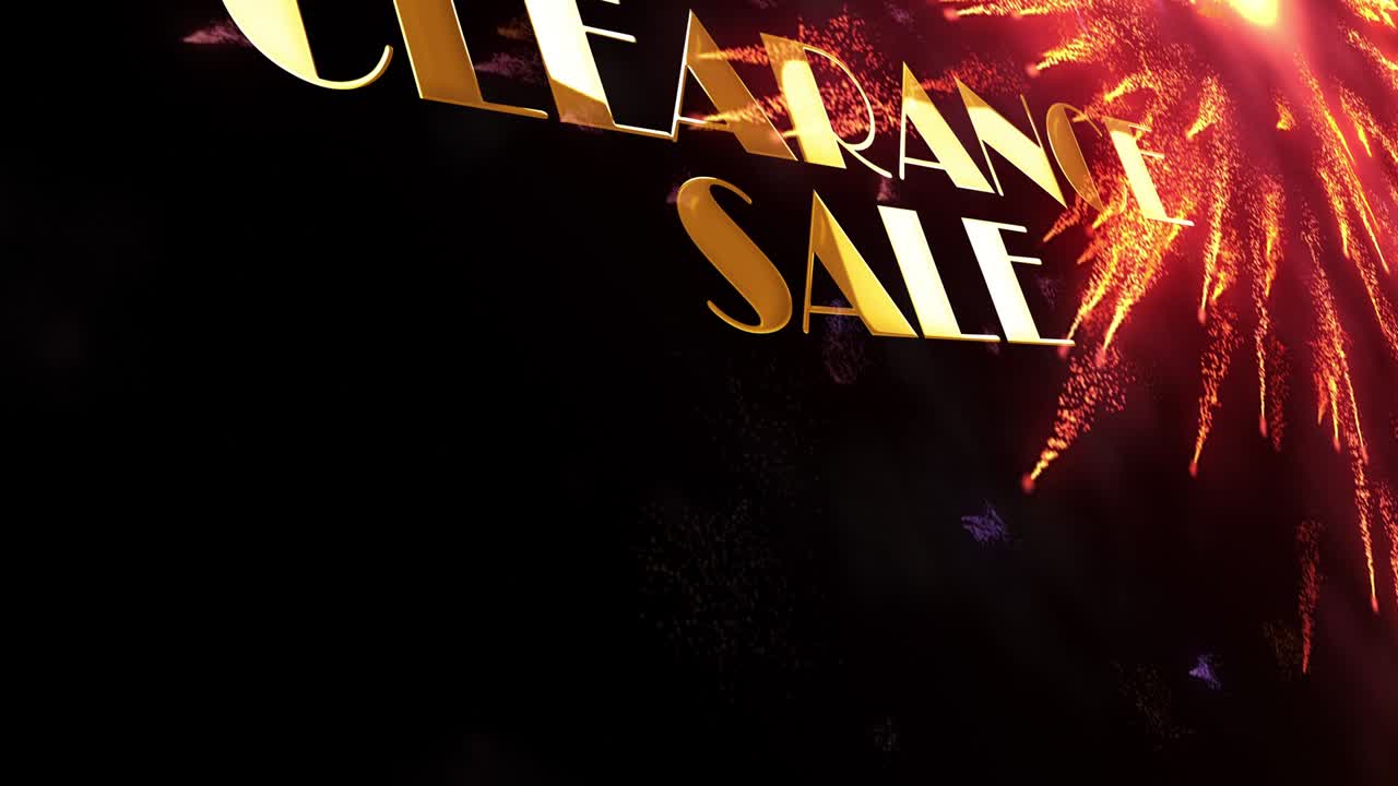 흑색 배경에 모션 그래픽 효과 4k 3d 원활한 루프 캘리그라피 금색 텍스트 단어 및 다채로운 스파크 불꽃놀이 광고, 판매 홍보