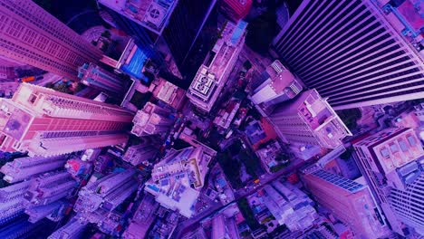 aerial view of skyscrapers at the kuala lumpur city in the 80s style video, neon colors. wide shot 4k shot