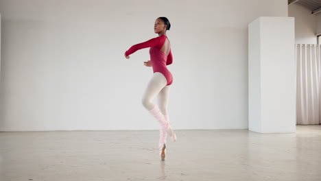 woman, ballet and dancer spinning around in studio