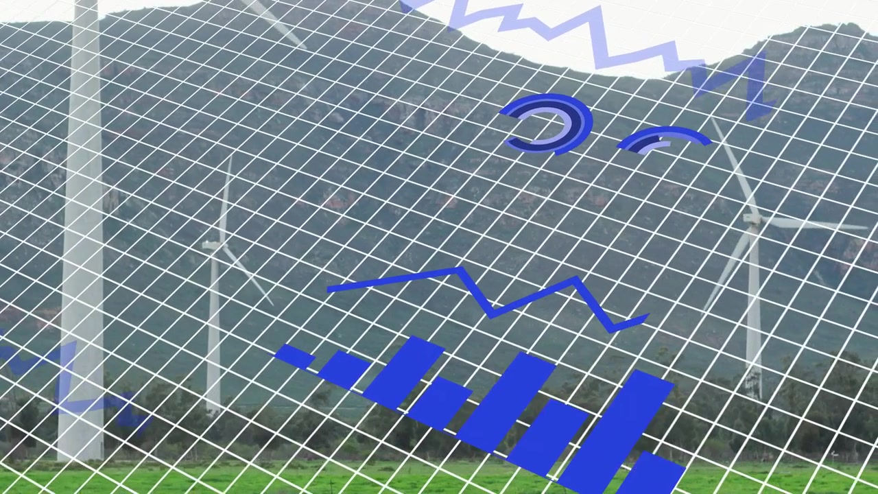Diamantgitter vipper, mens blå elementer dukker op og danner søjler, linjer, buer, der former et diagram over en højderyg
