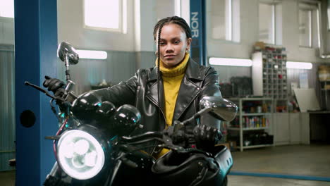 woman ready to ride the motorcycle