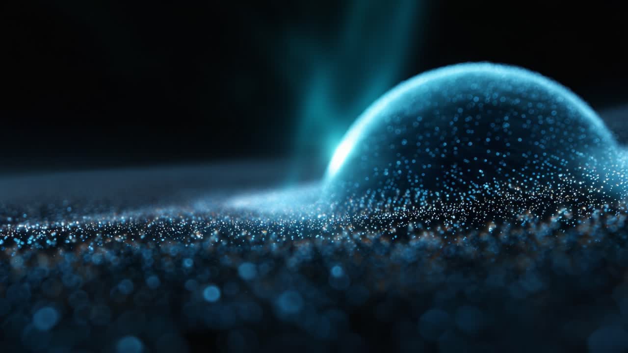 Captivating Cosmic Sphere: A Stunning Close-Up of a Transparent Orb Surrounded by Shimmering Particles in a Dark, Ethereal Environment