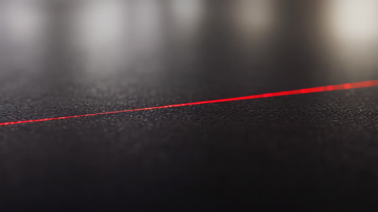 Linea laser rossa su una superficie scura e texturizzata