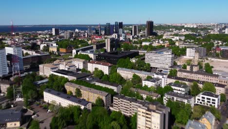 amazing hyperlapse above tallinn, estonia toward maakri, modern business district