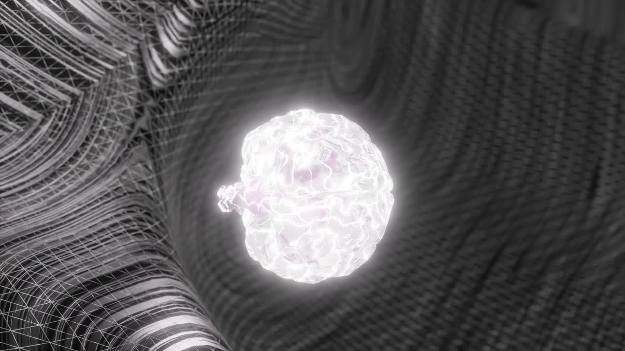 Glowing white human brain above abstract digital mesh background. Artificial intelligence and neural network concept. Design for banner, poster, wallpaper, vertical