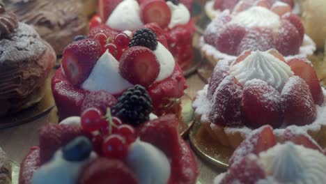 delicious strawberry desserts in a bakery