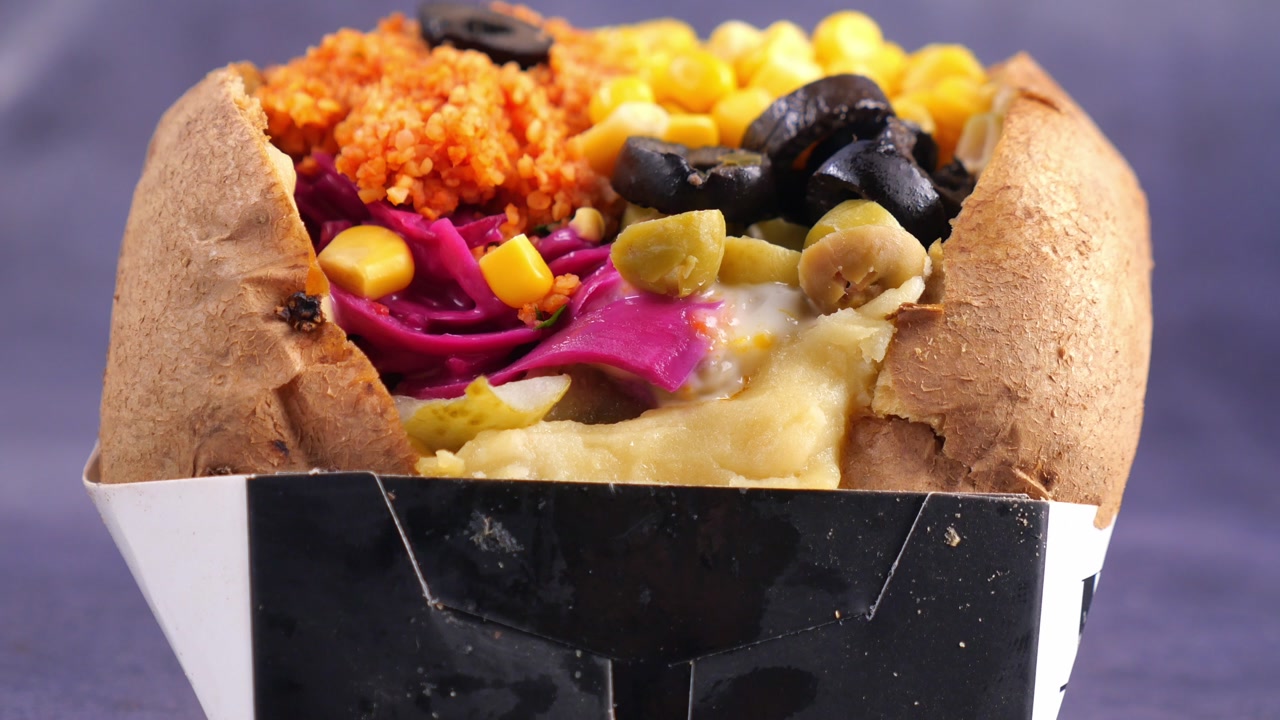 Delicious Kumpir Baked Potato with Colorful Toppings